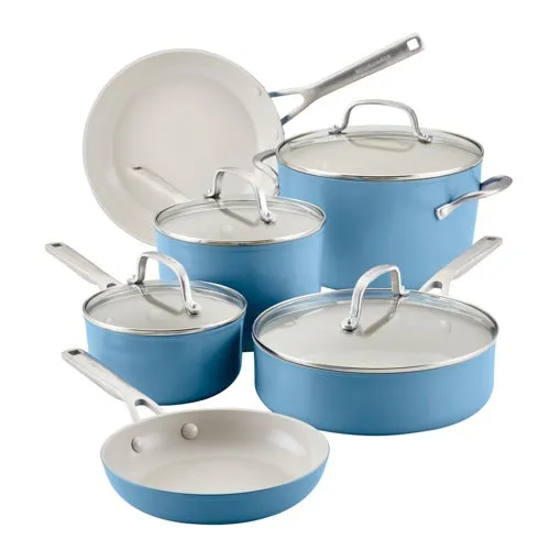 10pc Hard Anodized Ceramic Nonstick Cookware Set, Blue Velvet