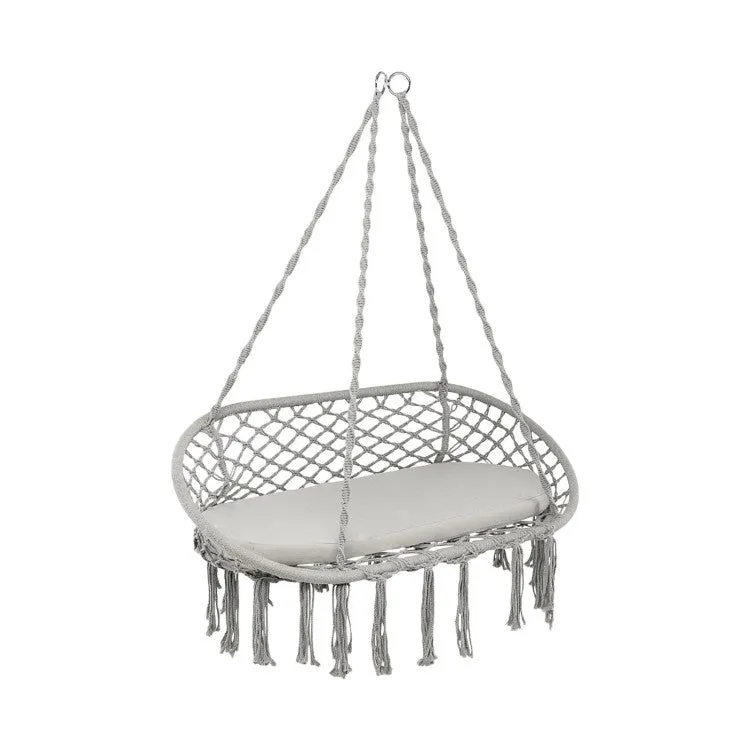 2 Person Hanging Hammock Chair with Cushion Macrame Swing