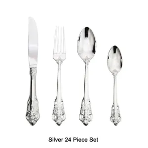 24 Piece Luxury Silver Cutlery Dinner 18/10 Stainless Steel Tableware Set