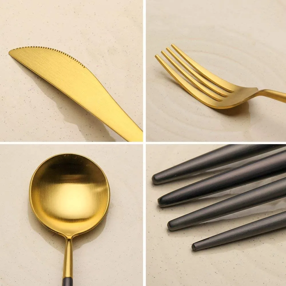 4 Pieces Color Stainless Steel Utensils Set - Gold Black