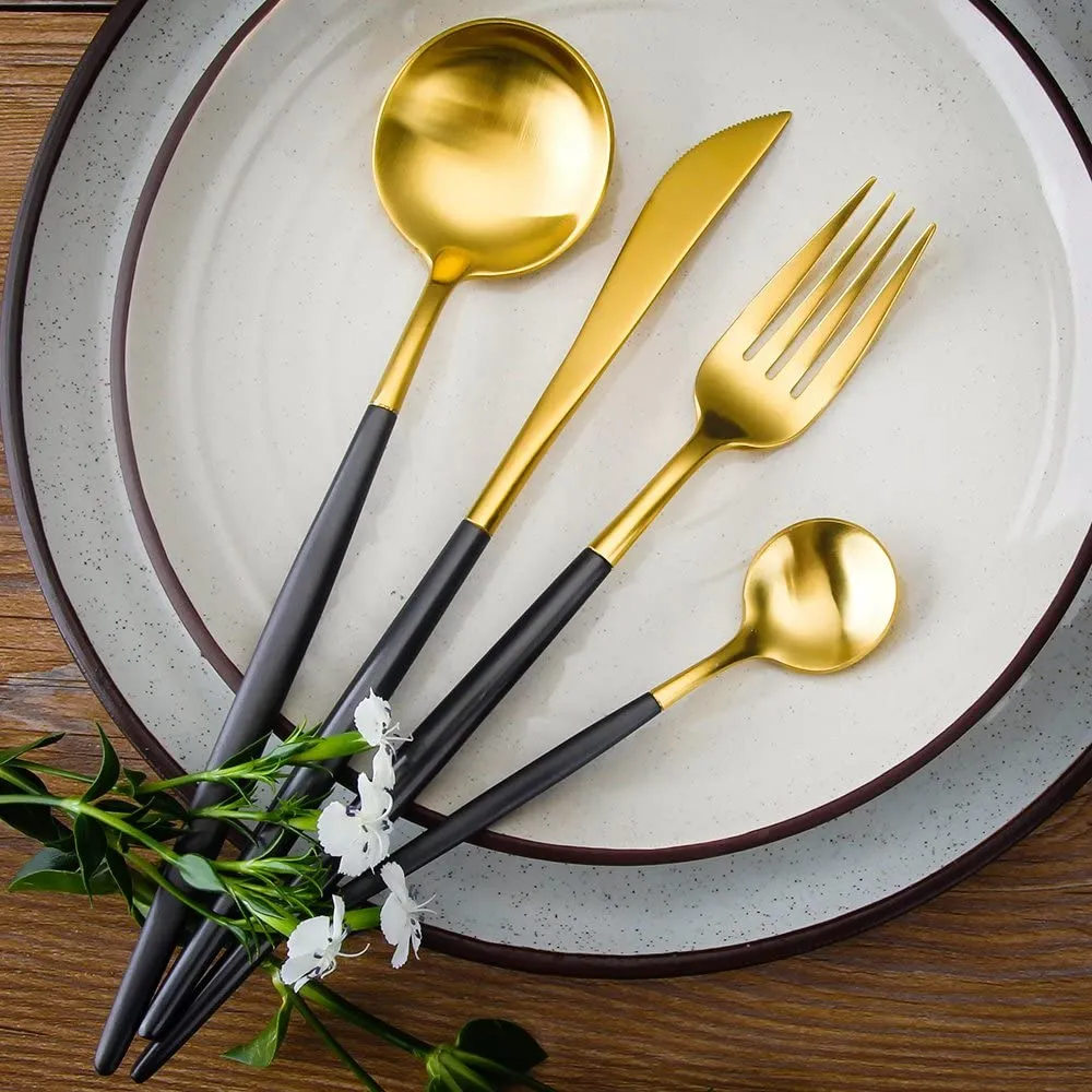 4 Pieces Color Stainless Steel Utensils Set - Gold Black