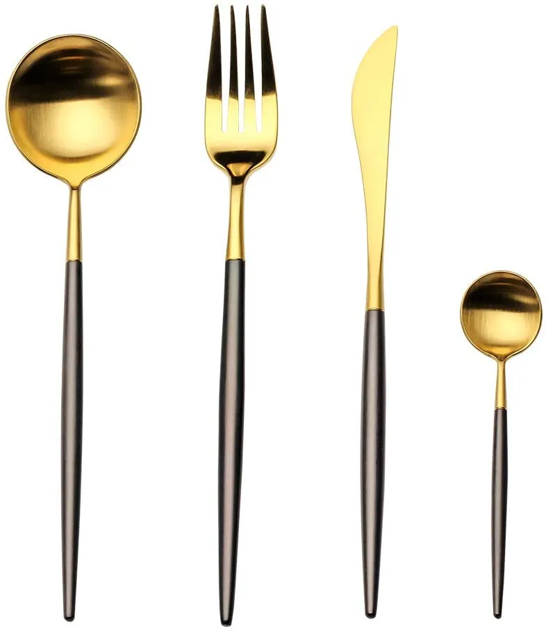 4 Pieces Color Stainless Steel Utensils Set - Gold Black