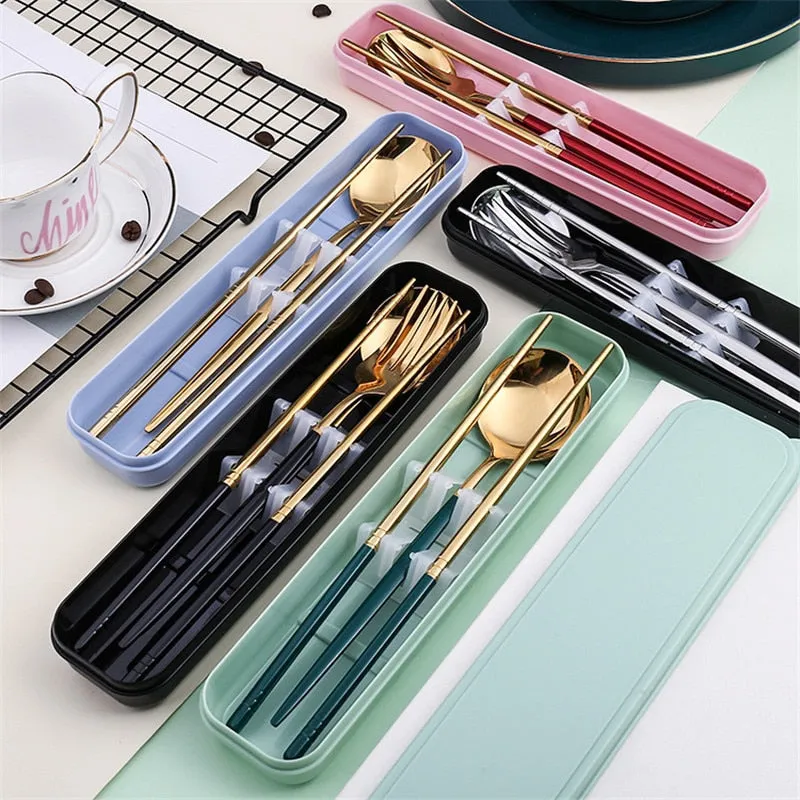 4pcs Dinner Tableware Set New Cutlery Knife Fork Spoon Set With Box