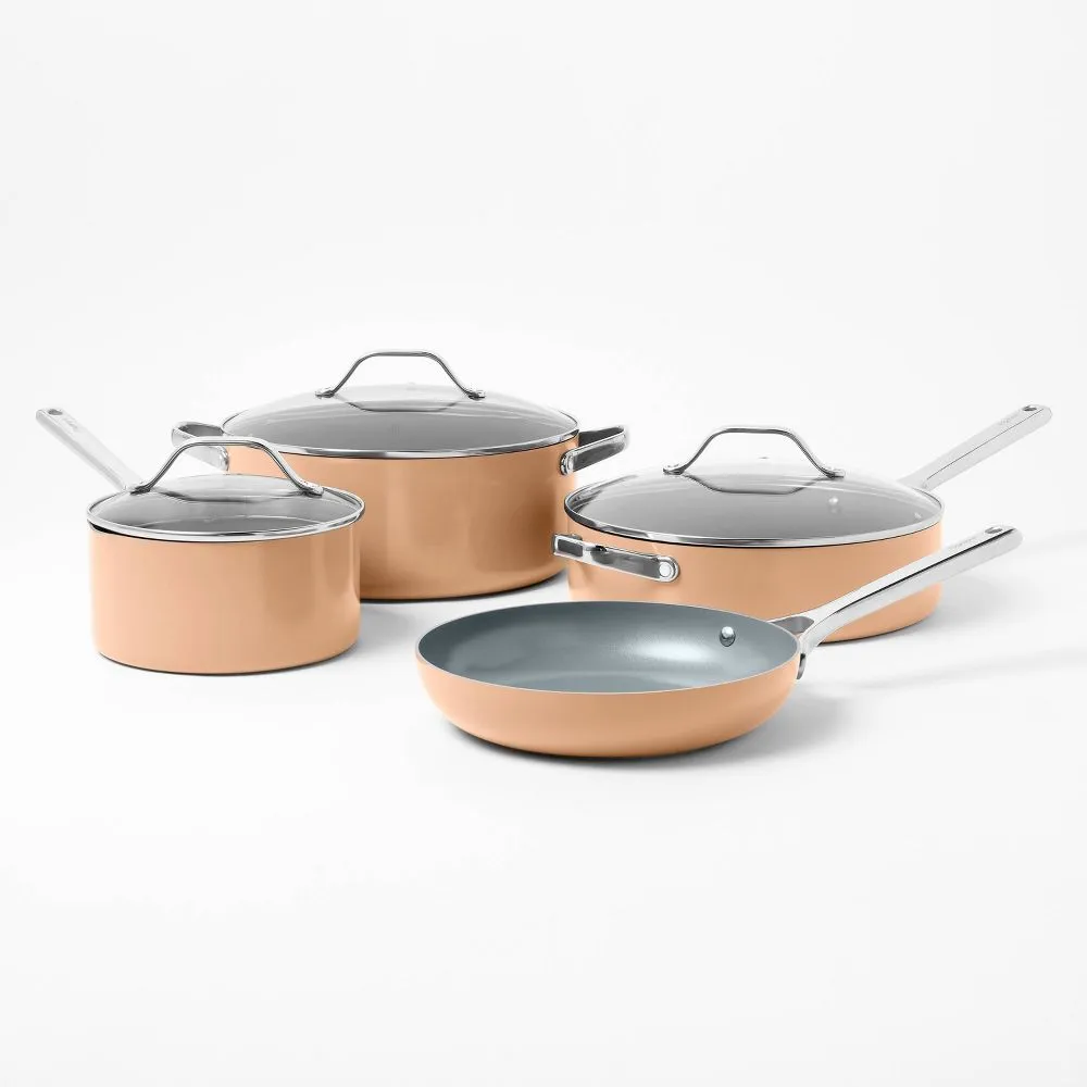 7pc Nonstick Ceramic Coated Aluminum Cookware Set Terracotta Orange - Figmint