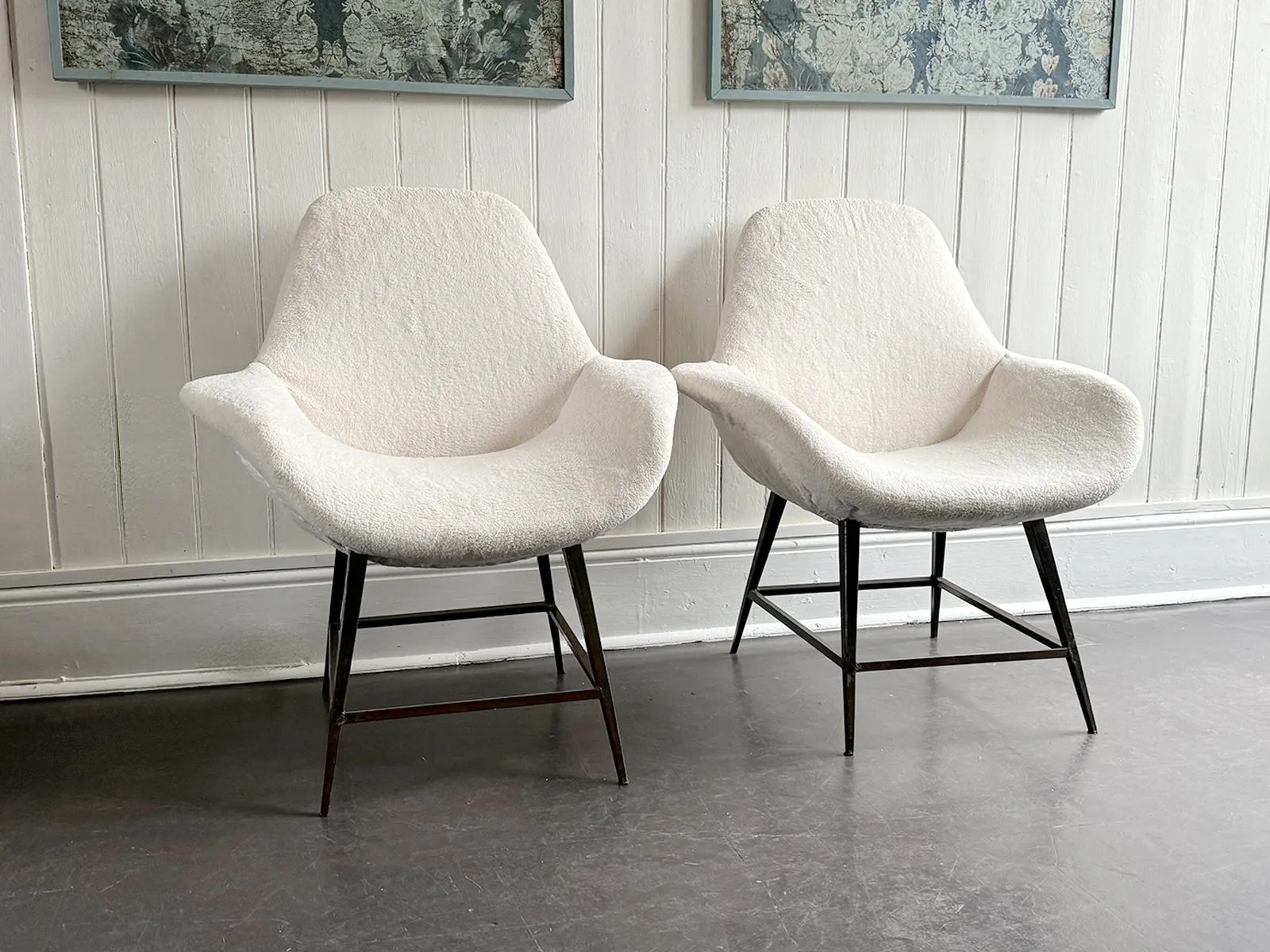 A Pair of 1950's Italian Armchairs with Faux Fur Upholstery