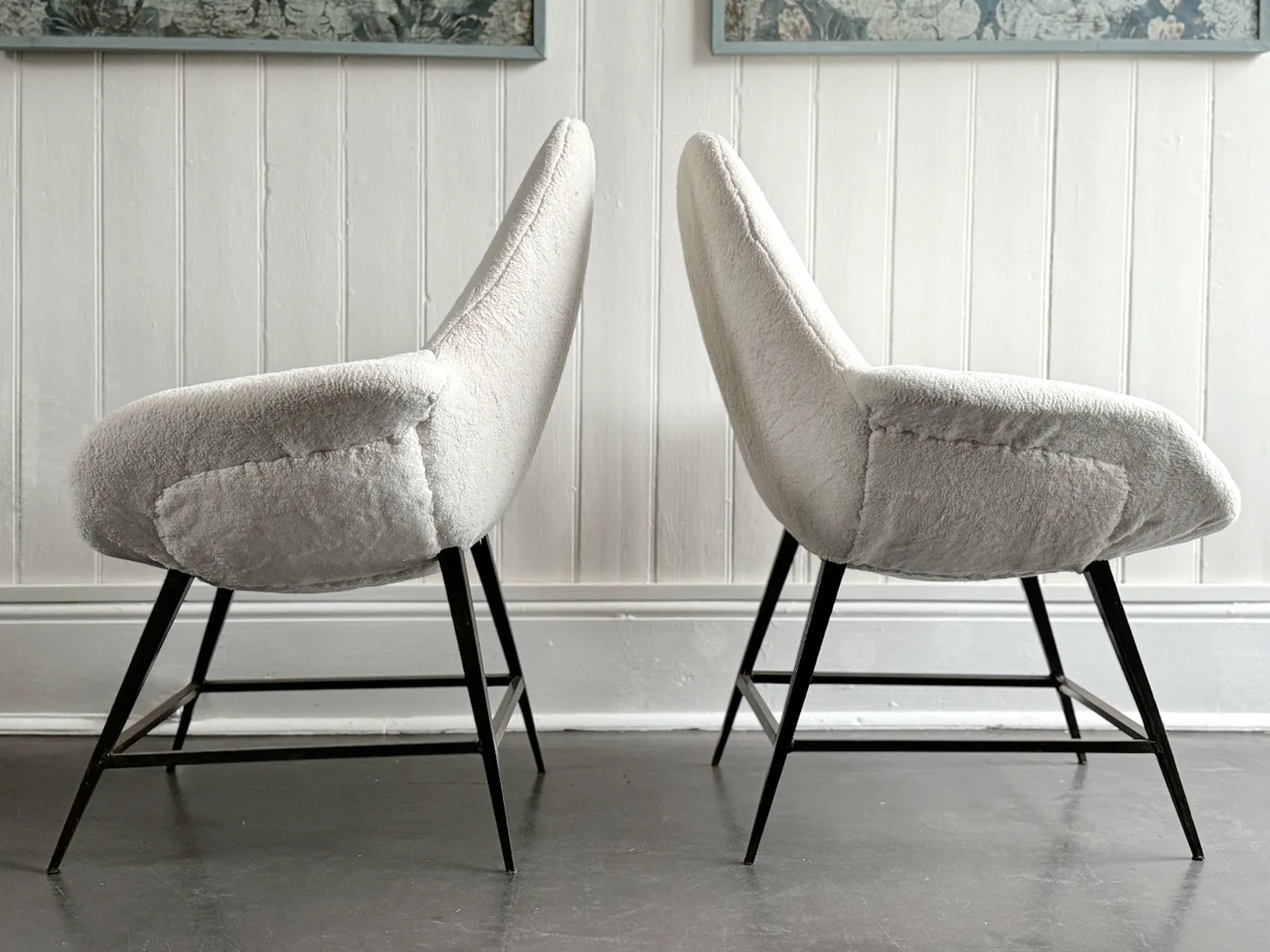 A Pair of 1950's Italian Armchairs with Faux Fur Upholstery