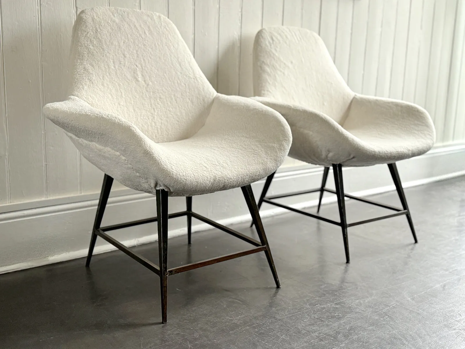 A Pair of 1950's Italian Armchairs with Faux Fur Upholstery