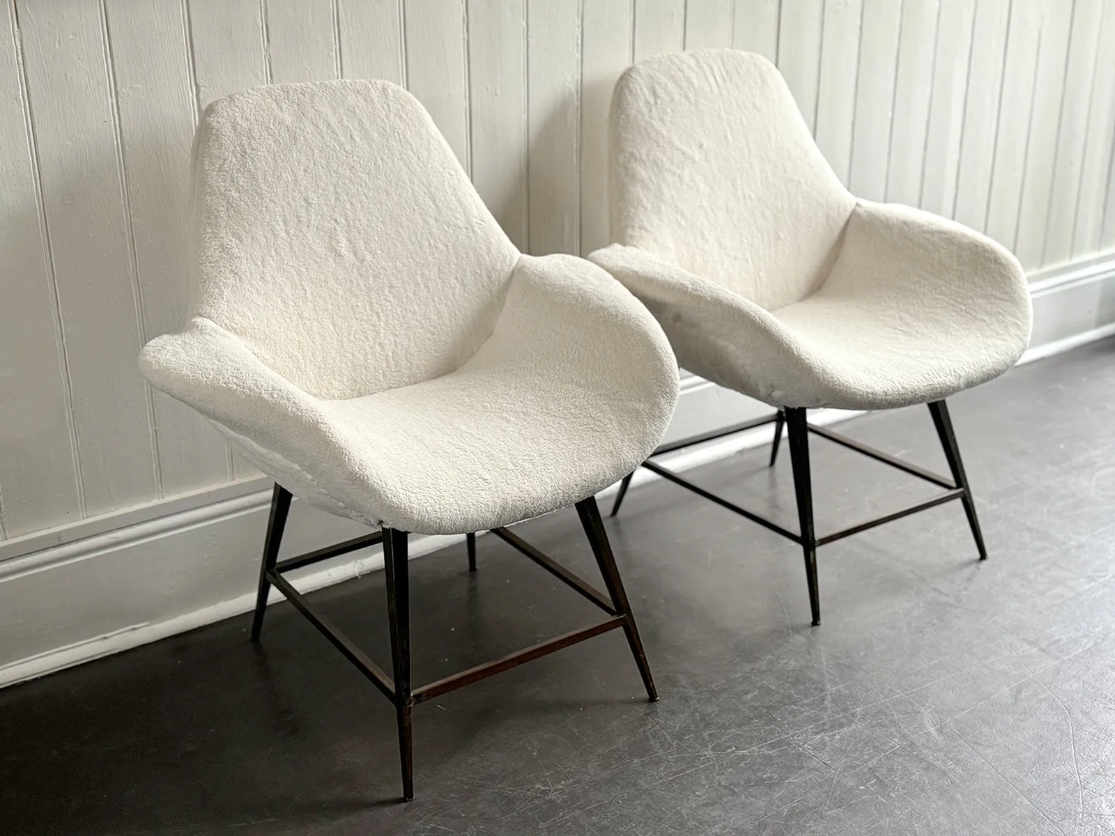 A Pair of 1950's Italian Armchairs with Faux Fur Upholstery