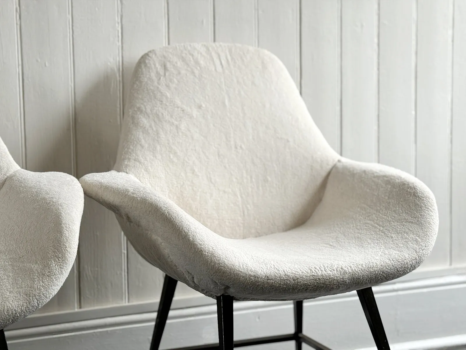 A Pair of 1950's Italian Armchairs with Faux Fur Upholstery