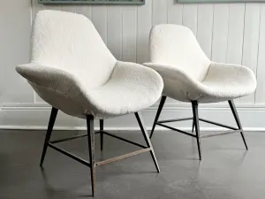 A Pair of 1950's Italian Armchairs with Faux Fur Upholstery