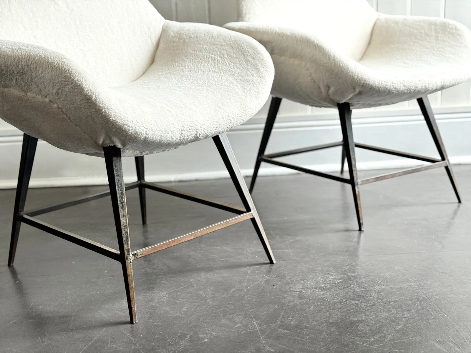 A Pair of 1950's Italian Armchairs with Faux Fur Upholstery