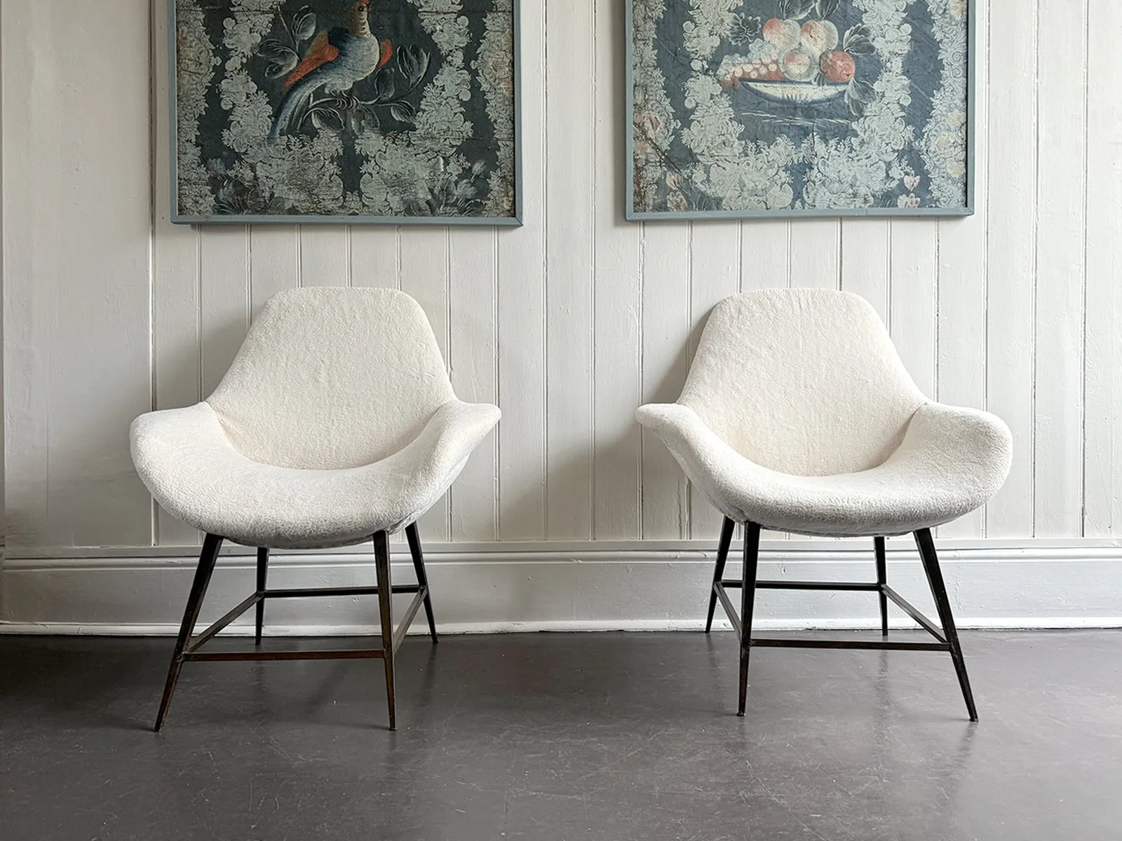 A Pair of 1950's Italian Armchairs with Faux Fur Upholstery