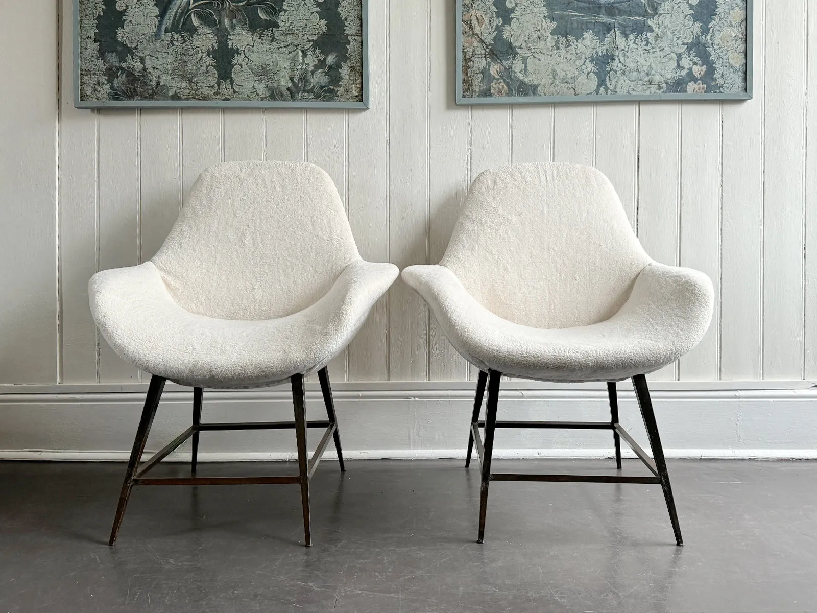 A Pair of 1950's Italian Armchairs with Faux Fur Upholstery