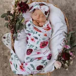 Baby Jersey Wrap & Topknot - Peony Bloom