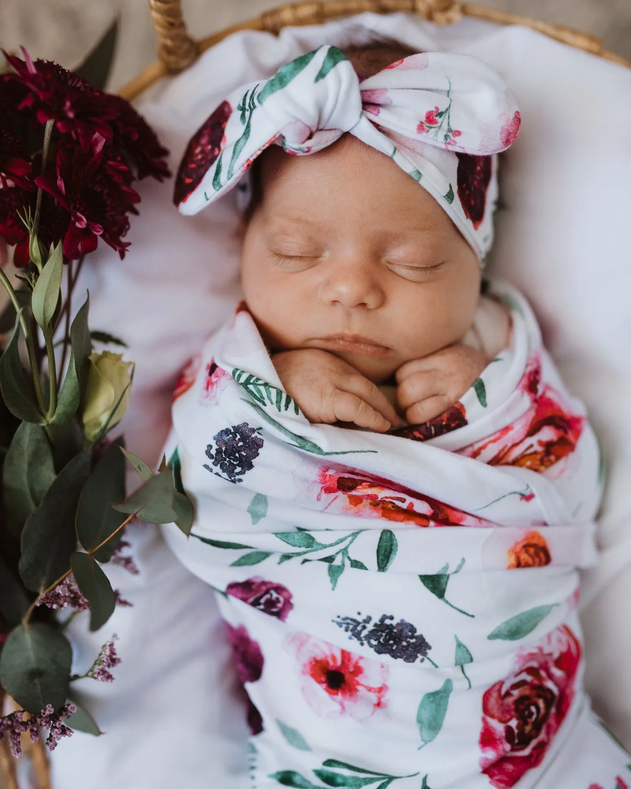 Baby Jersey Wrap & Topknot - Peony Bloom