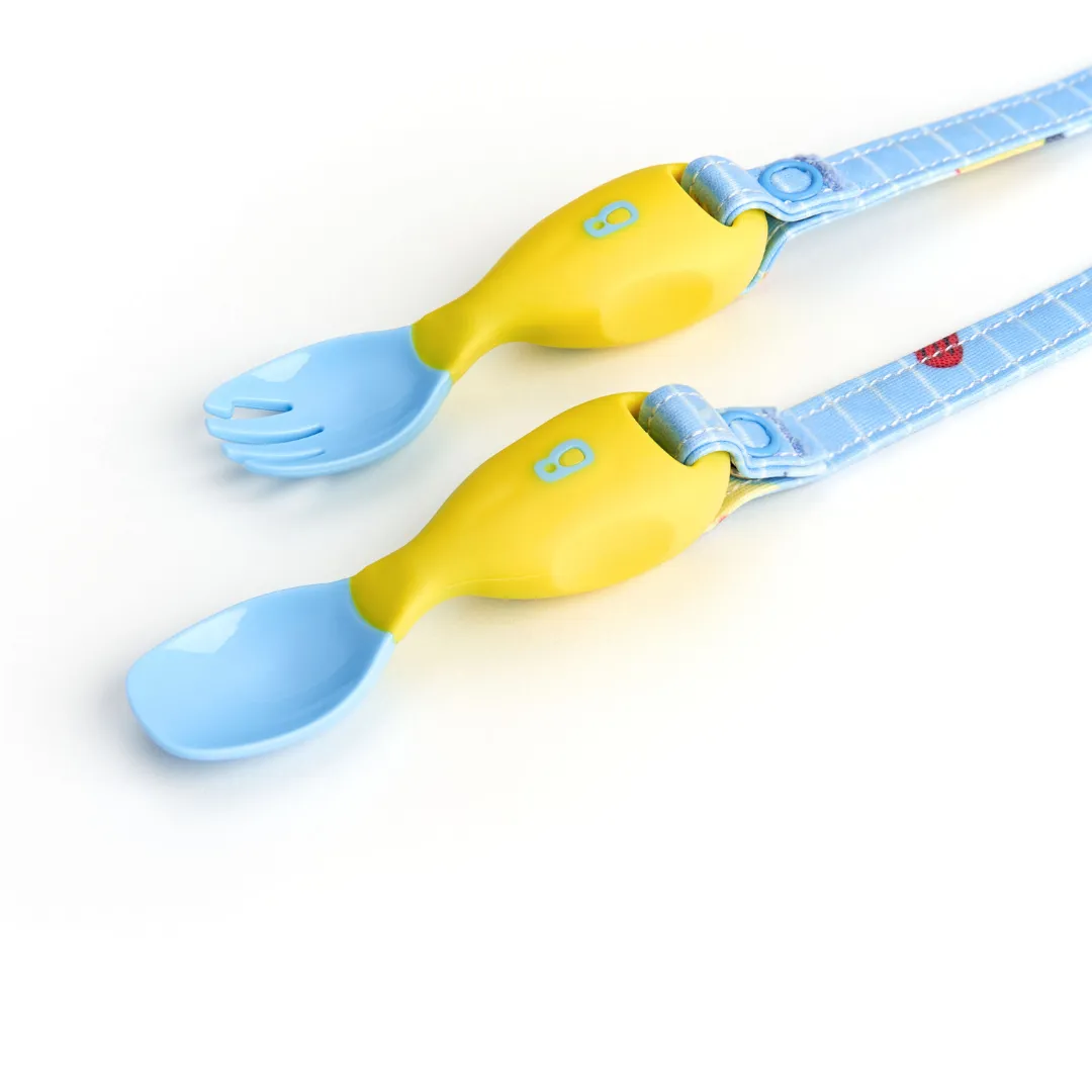 Bibado Handi Cutlery- Attachable Weaning Cutlery Set Ducklings Pool Party Blue