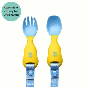 Bibado Handi Cutlery- Attachable Weaning Cutlery Set Ducklings Pool Party Blue