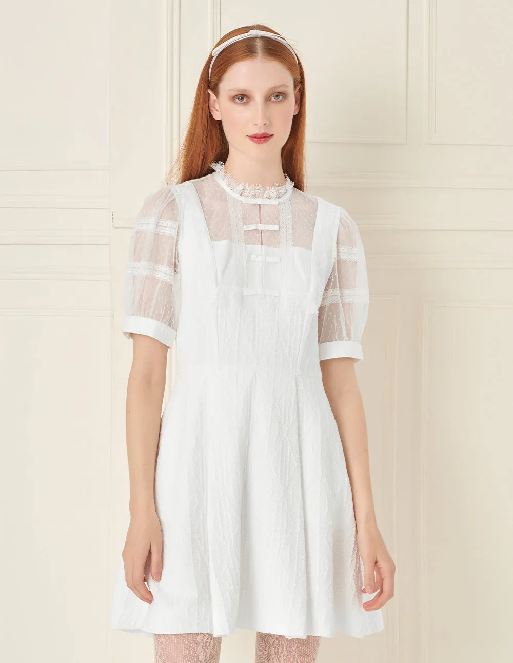 BORA AKSU Lace Patchwork Textured Hem Dress