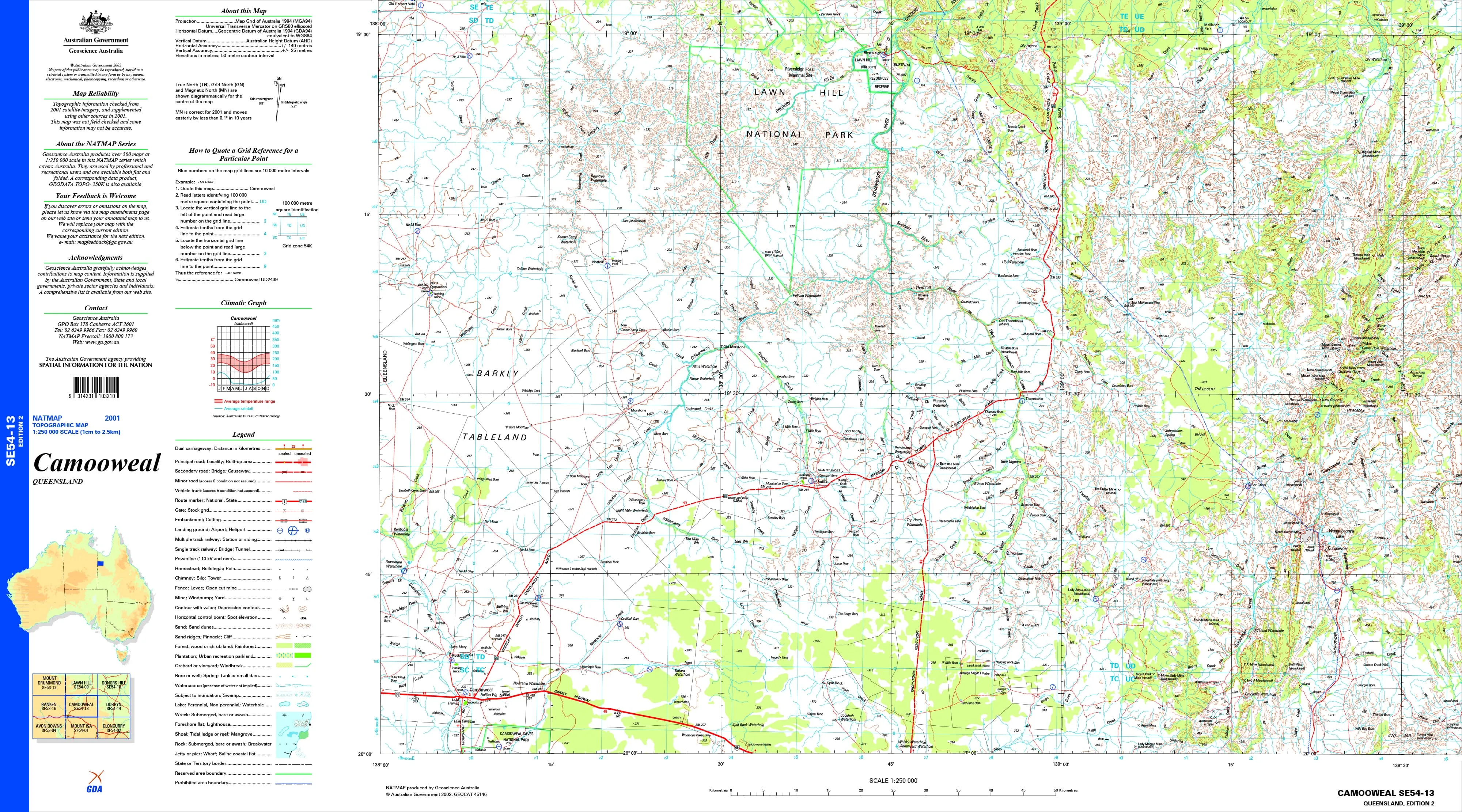 Camooweal SE54-13 Topographic Map 1:250k