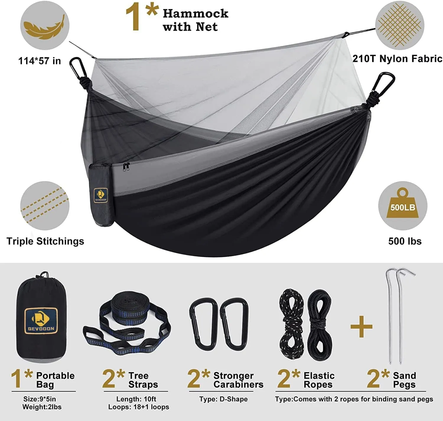 Camping Hammock with Net,Travel Portable Lightweight Hammocks with Tree Straps and Solid D-Shape Carabiners,Parachute Nylon Hammock for Outsides Backpacking Beach Backyard Patio Hiking