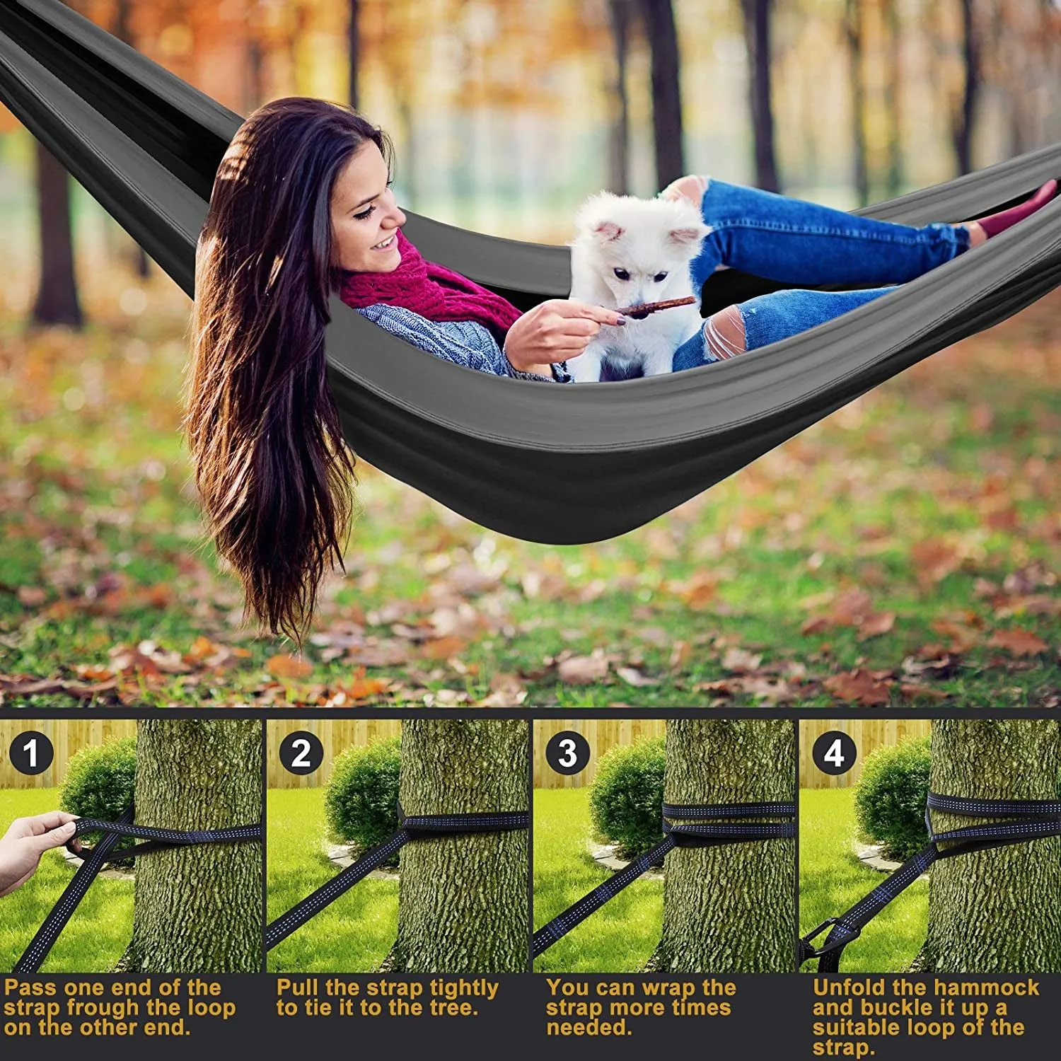 Camping Hammock with Net,Travel Portable Lightweight Hammocks with Tree Straps and Solid D-Shape Carabiners,Parachute Nylon Hammock for Outsides Backpacking Beach Backyard Patio Hiking