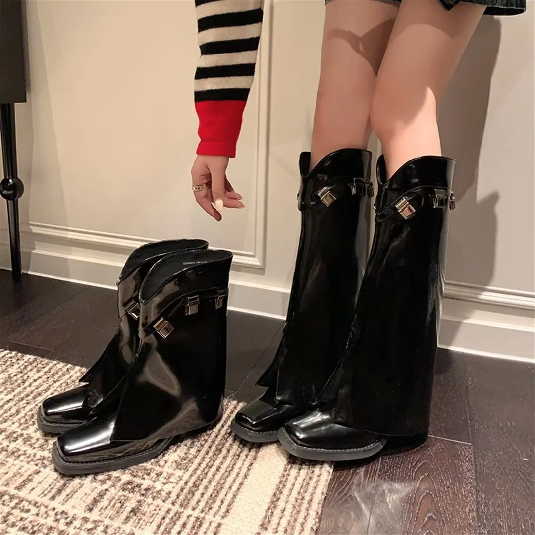 ChicLeather Elegance Square-Toe Winter Slip-On Boots