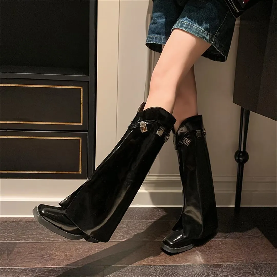 ChicLeather Elegance Square-Toe Winter Slip-On Boots