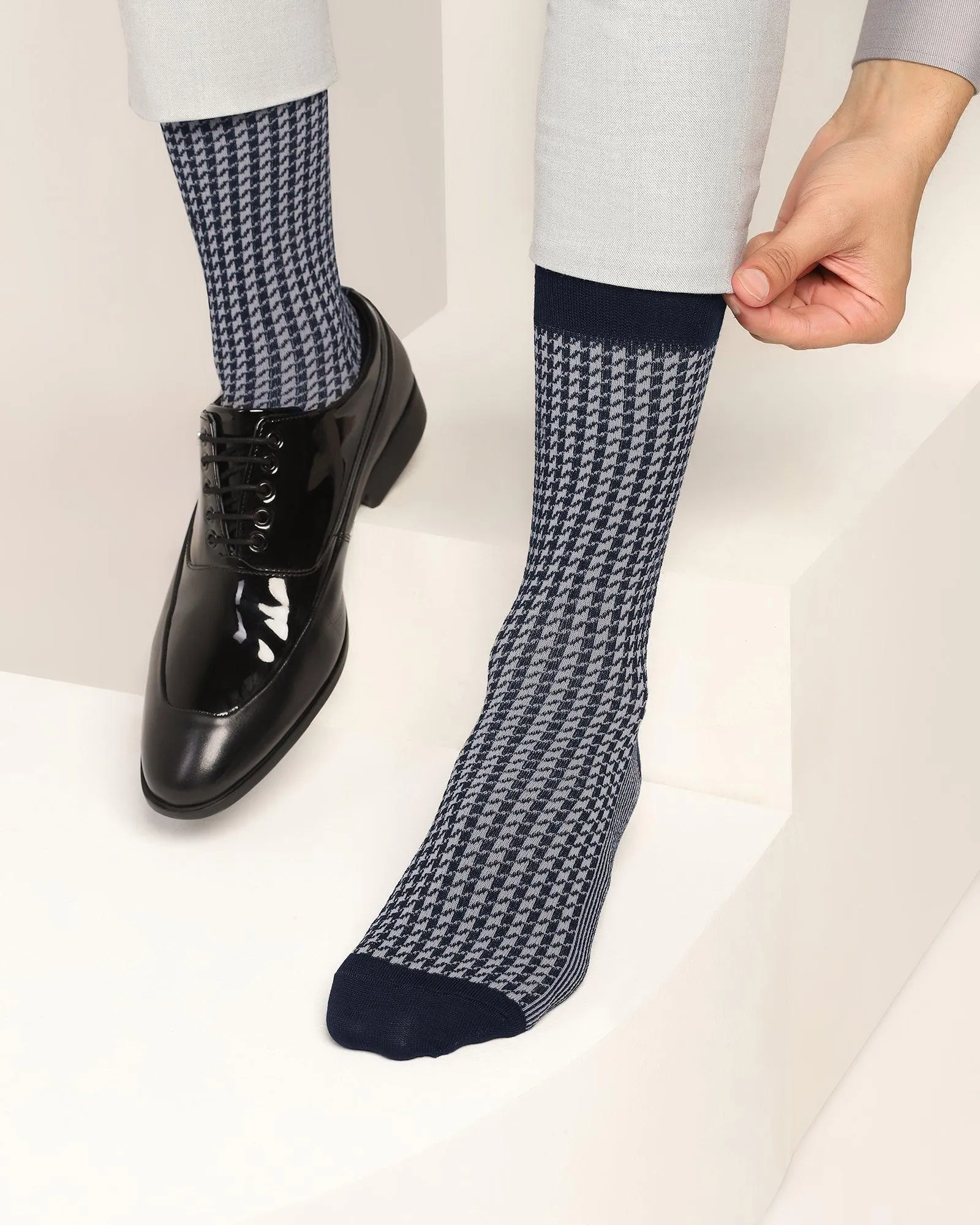 Cotton Dark Navy Printed Socks - Tesla