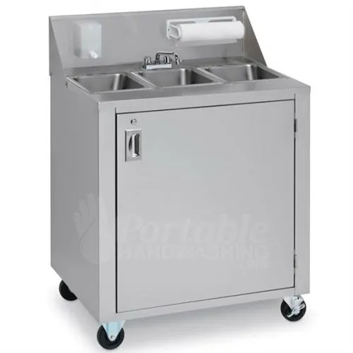 Crown Verity CVPHS-3C Portable Hand Sink, Stainless Steel, Cold Water Only, Triple Bowl