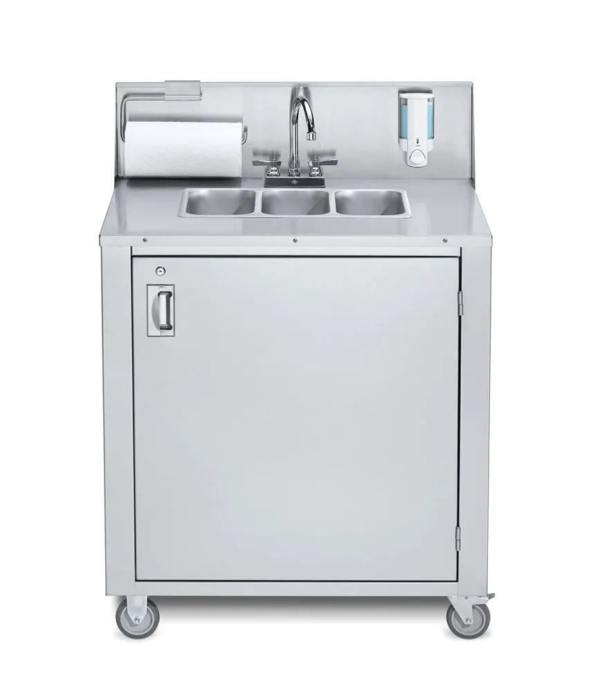 Crown Verity CVPHS-3C Portable Hand Sink, Stainless Steel, Cold Water Only, Triple Bowl