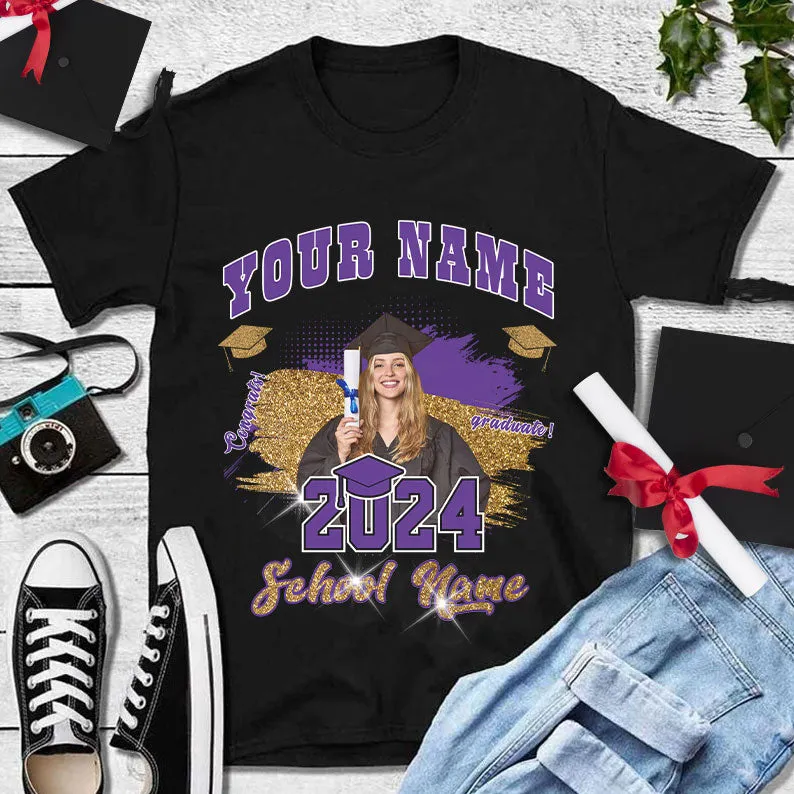 Custom Black Purple-White 3D Graduation Performance T-Shirt