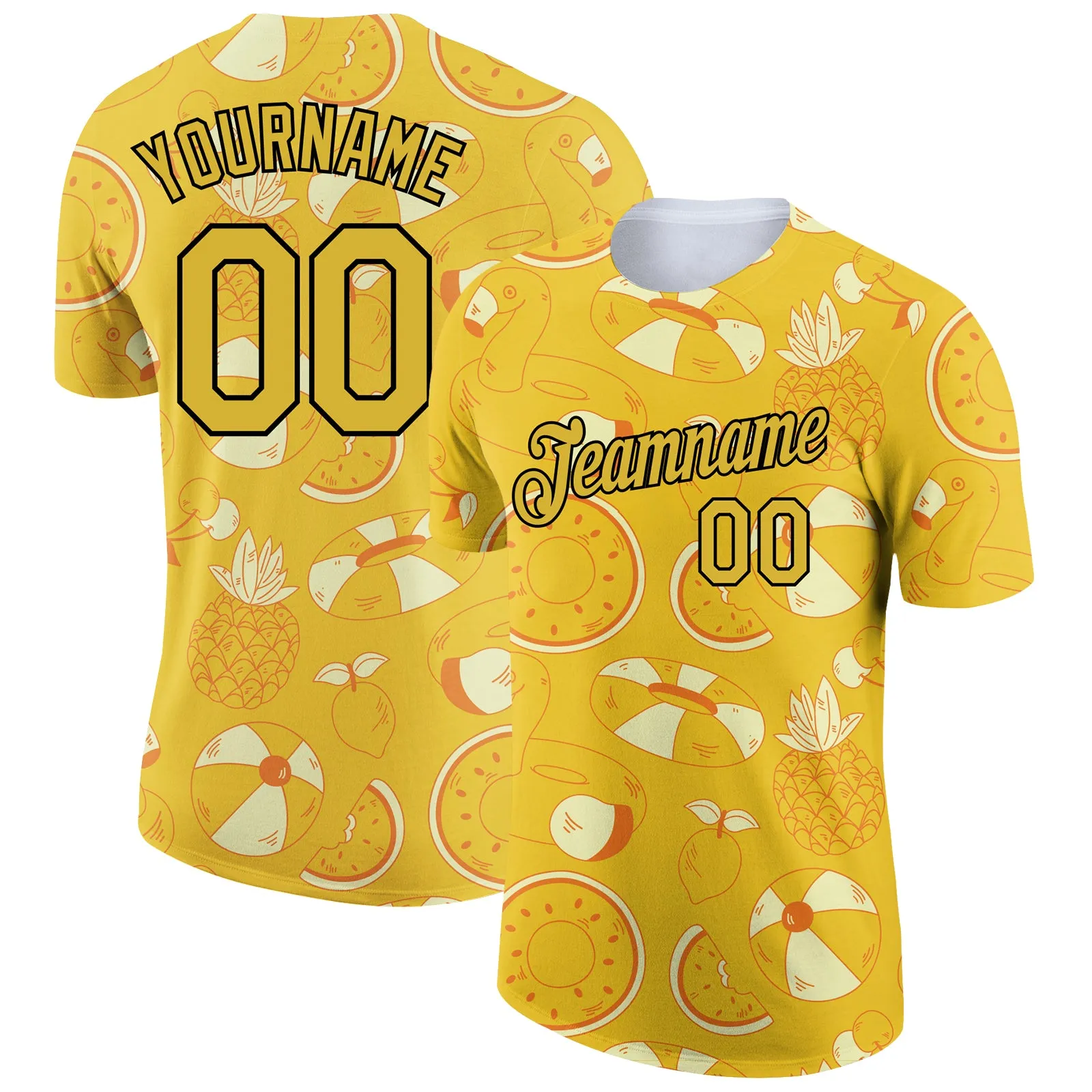 Custom Yellow Black 3D Pattern Design Summer Holiday Fruit Performance T-Shirt