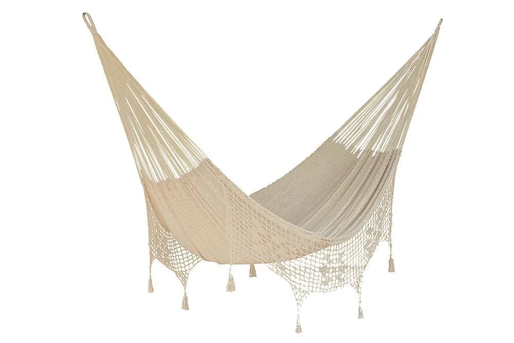 Deluxe Outdoor Cotton Mexican Hammock  in Cream Colour Queen Size