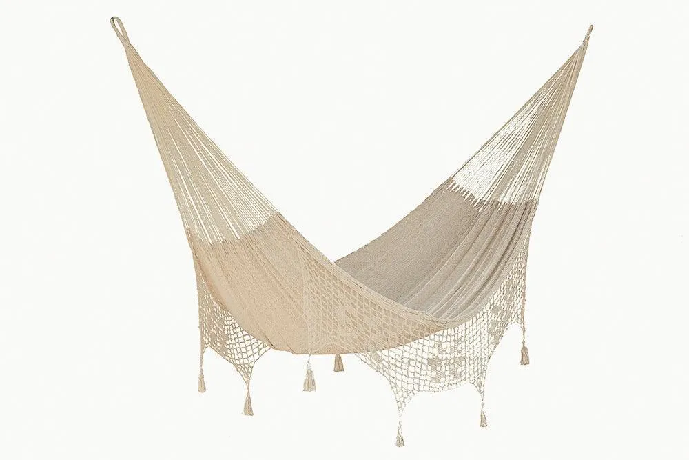 Deluxe Outdoor Cotton Mexican Hammock  in Cream Colour Queen Size