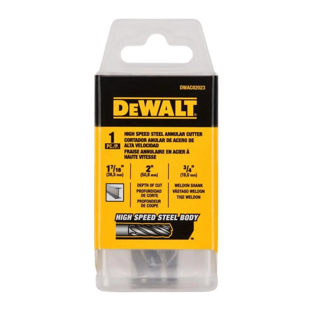 DeWalt DWAC02023 1-7/16In x 2In HSS Annular Cutter 3/4In WD