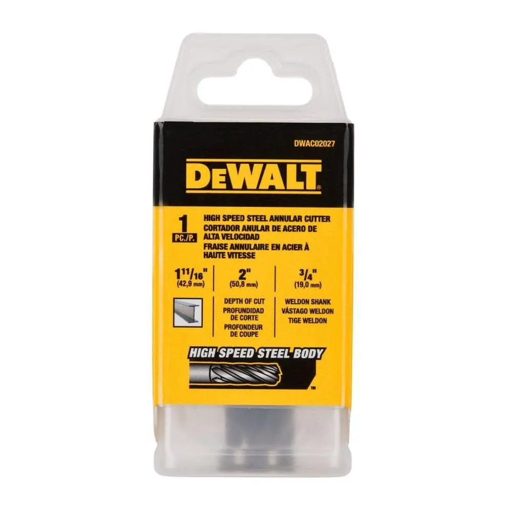 DeWalt DWAC02027 1-11/16In x 2I HSS Annular Cutter 3/4In WD