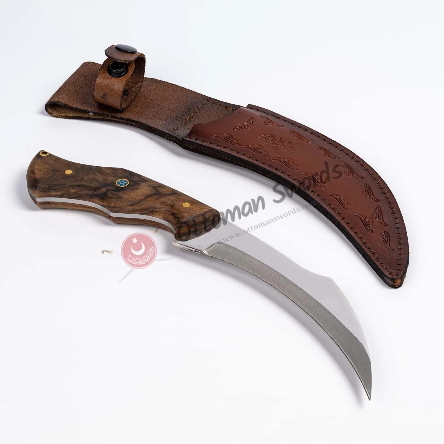 Fixed Blade Karambit Knife Stainless Steel Walnut Handle 11.4"