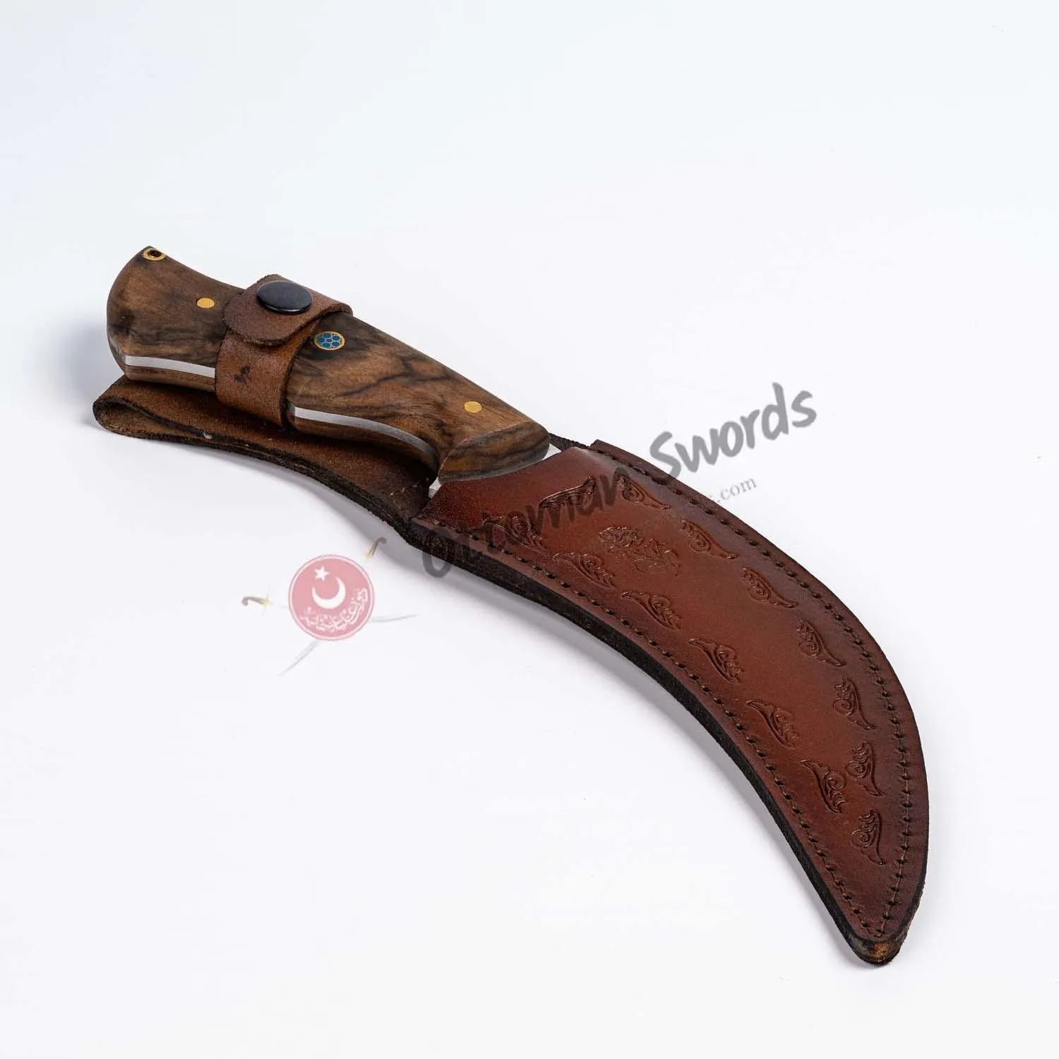 Fixed Blade Karambit Knife Stainless Steel Walnut Handle 11.4"