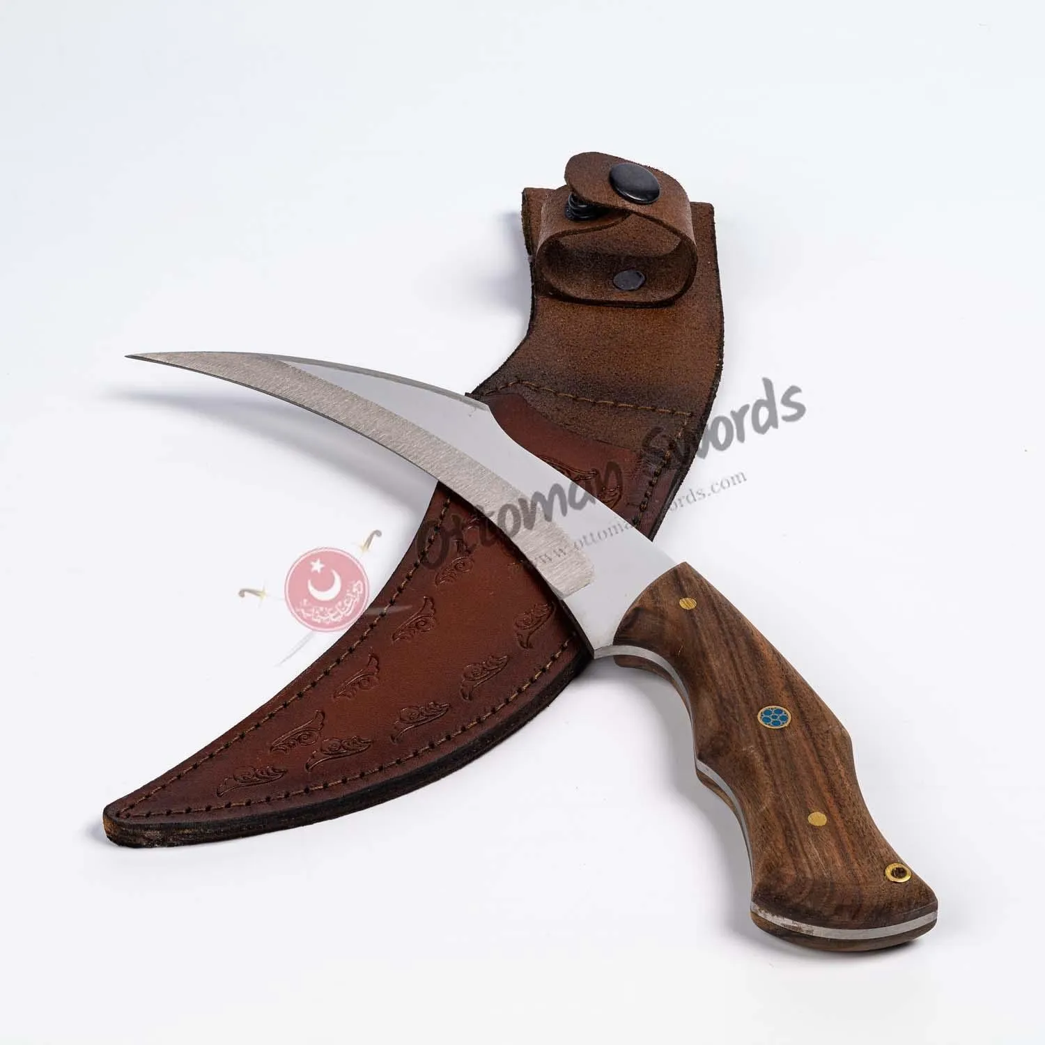 Fixed Blade Karambit Knife Stainless Steel Walnut Handle 11.4"