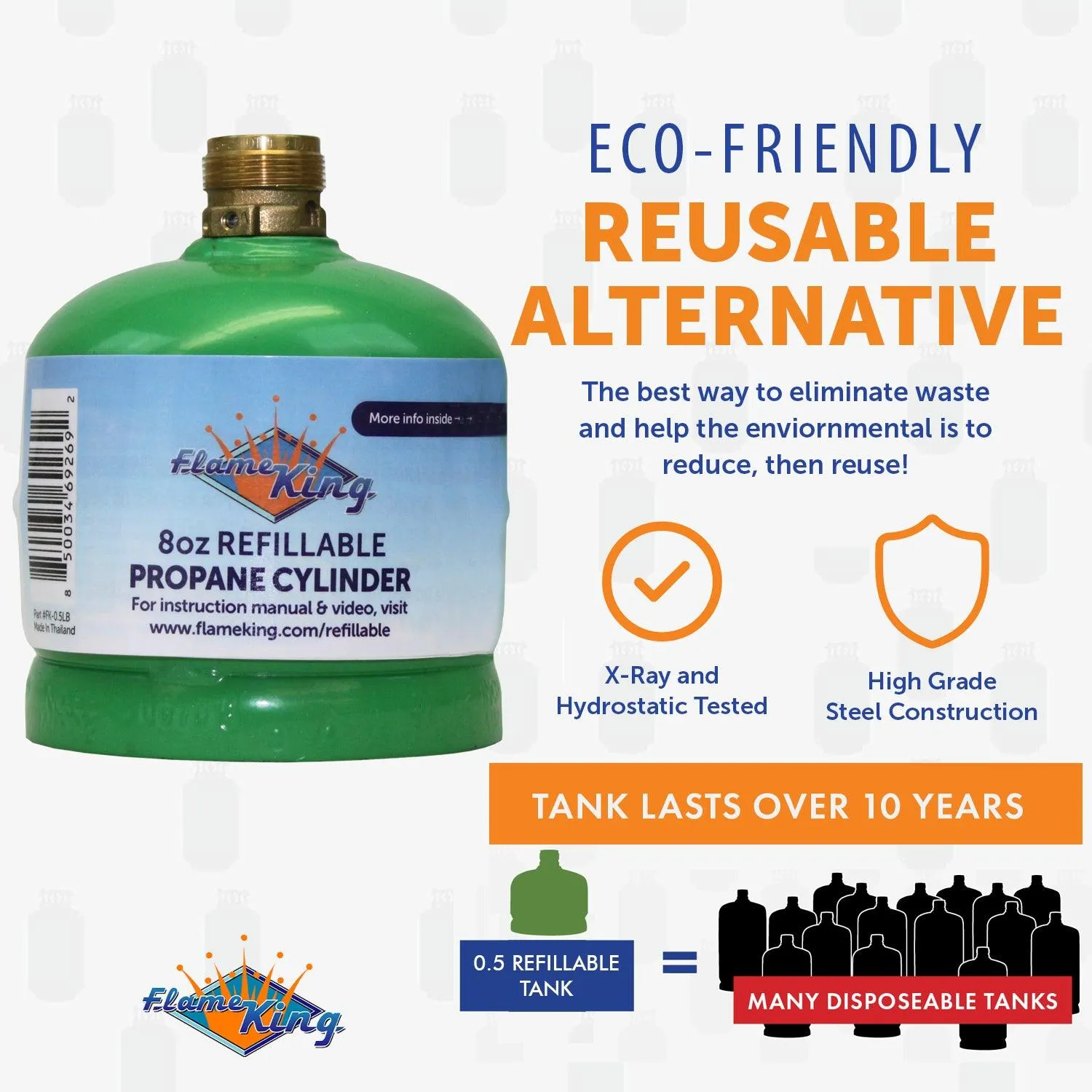 Flame King Eco Friendly Sustainable 8oz 1/2lb Refillable Propane Tank LP Cylinder