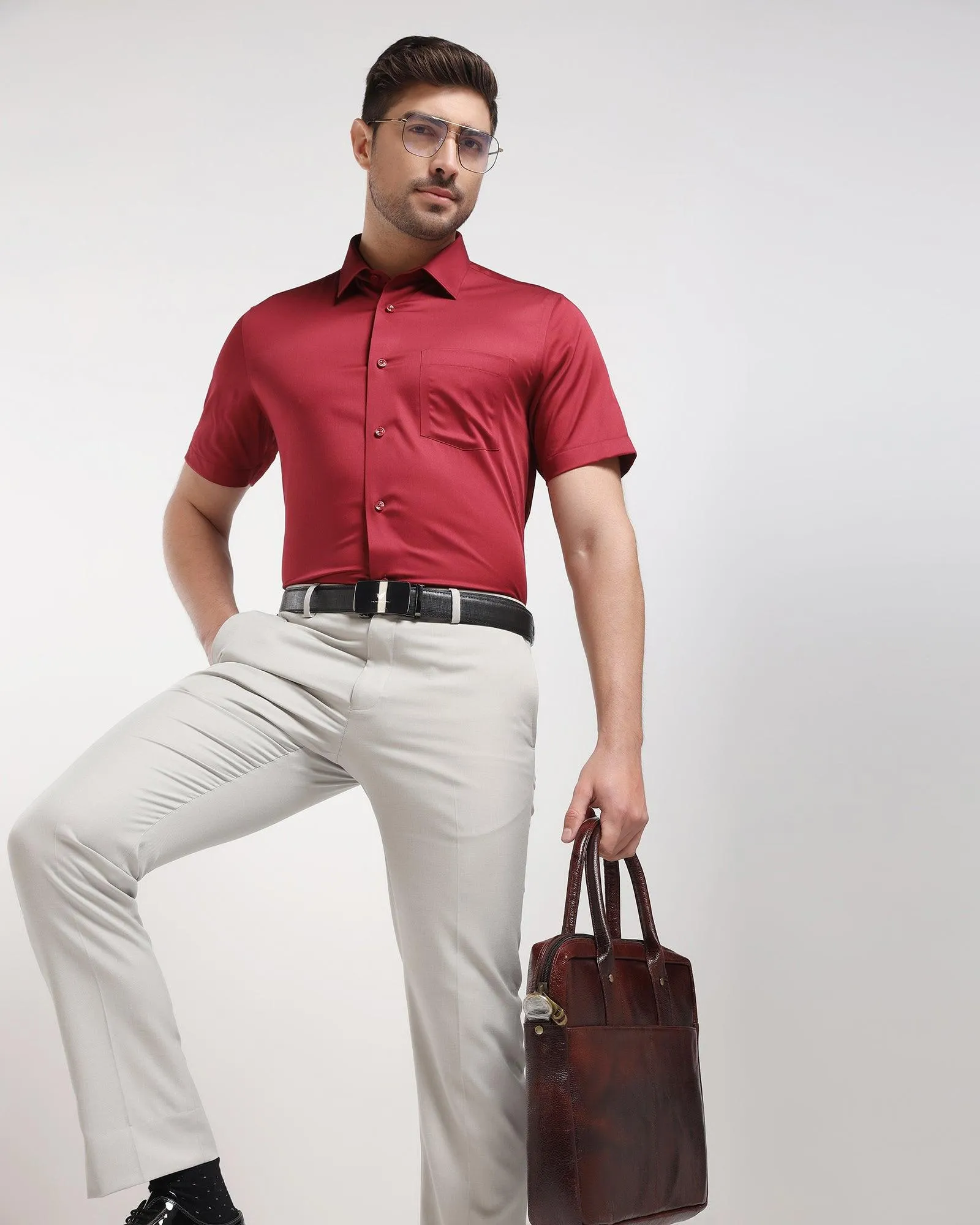 Formal Half Sleeve Red Solid Shirt - Ericsel