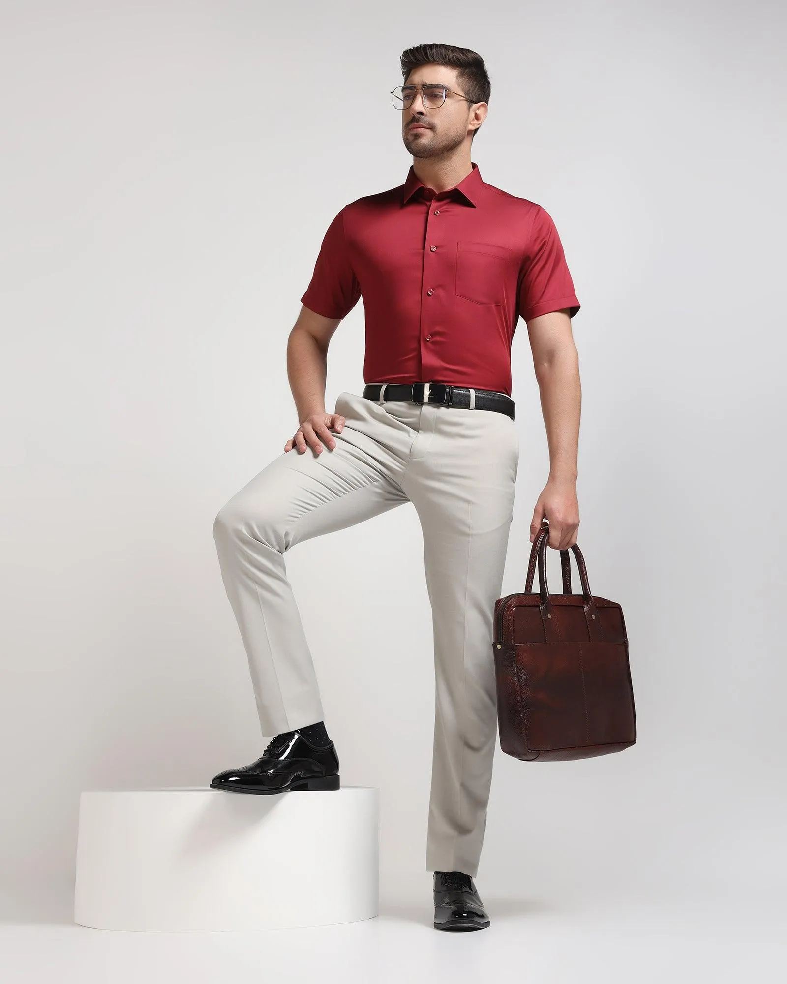 Formal Half Sleeve Red Solid Shirt - Ericsel