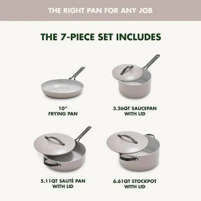 GreenPan Nova 7pc Ceramic Nonstick Aluminum Cookware Set Cloud Gray with Black Stainless Steel Handles