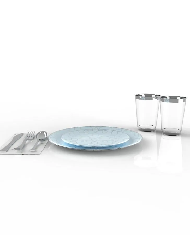 Ice Blue Silver Coupe Pattern 56 Pc Party Set (Setting for 8)