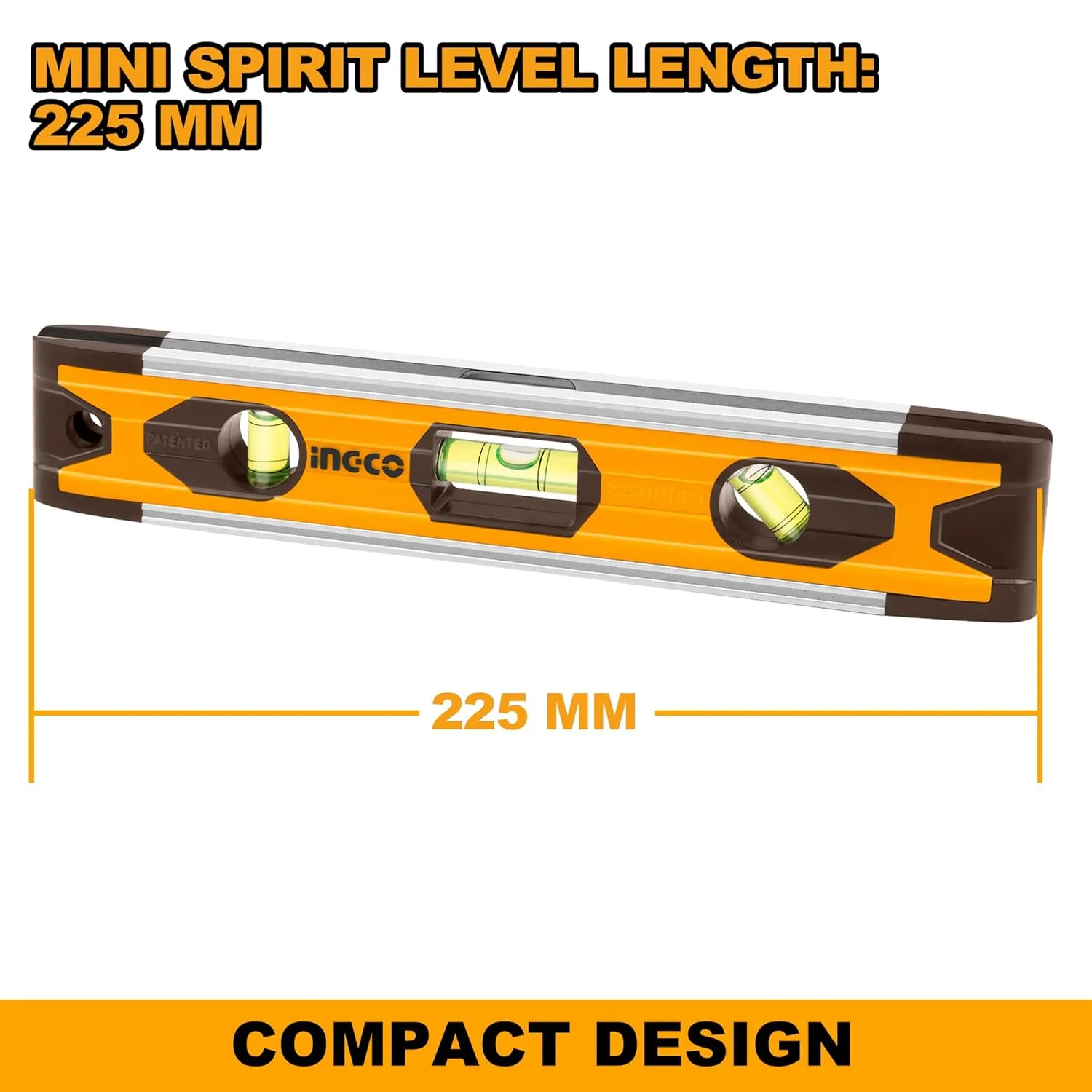 INGCO Magnetic Mini Spirit Level with 3 Bubble Leveller 45°/90°/180°, for Levelling, Furniture & Construction