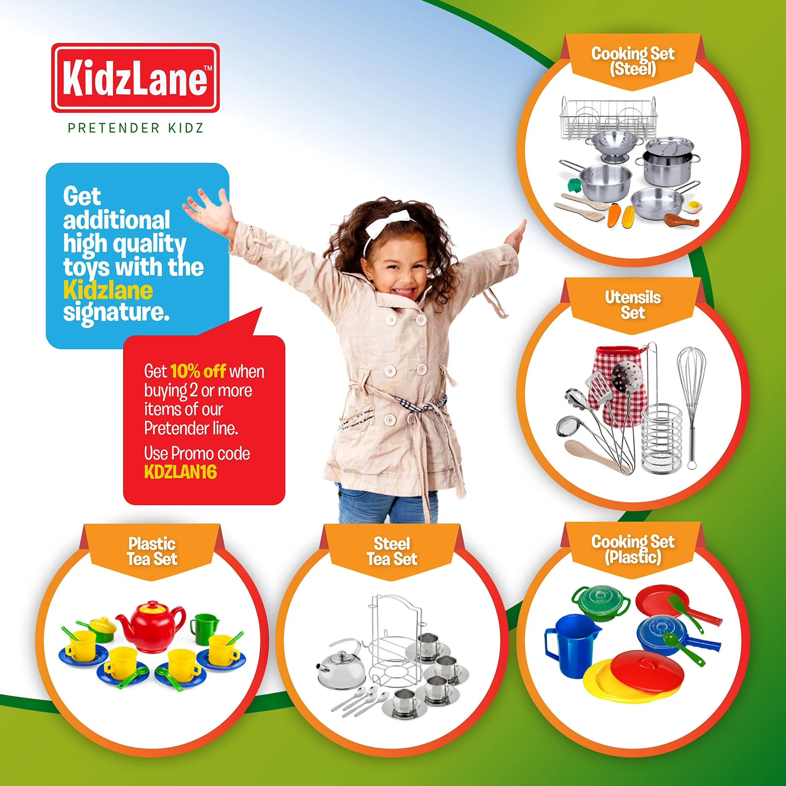 Kidzlane Kids and Toddler Dishes | Kids Play Kitchen Accessories Set | BPA Free