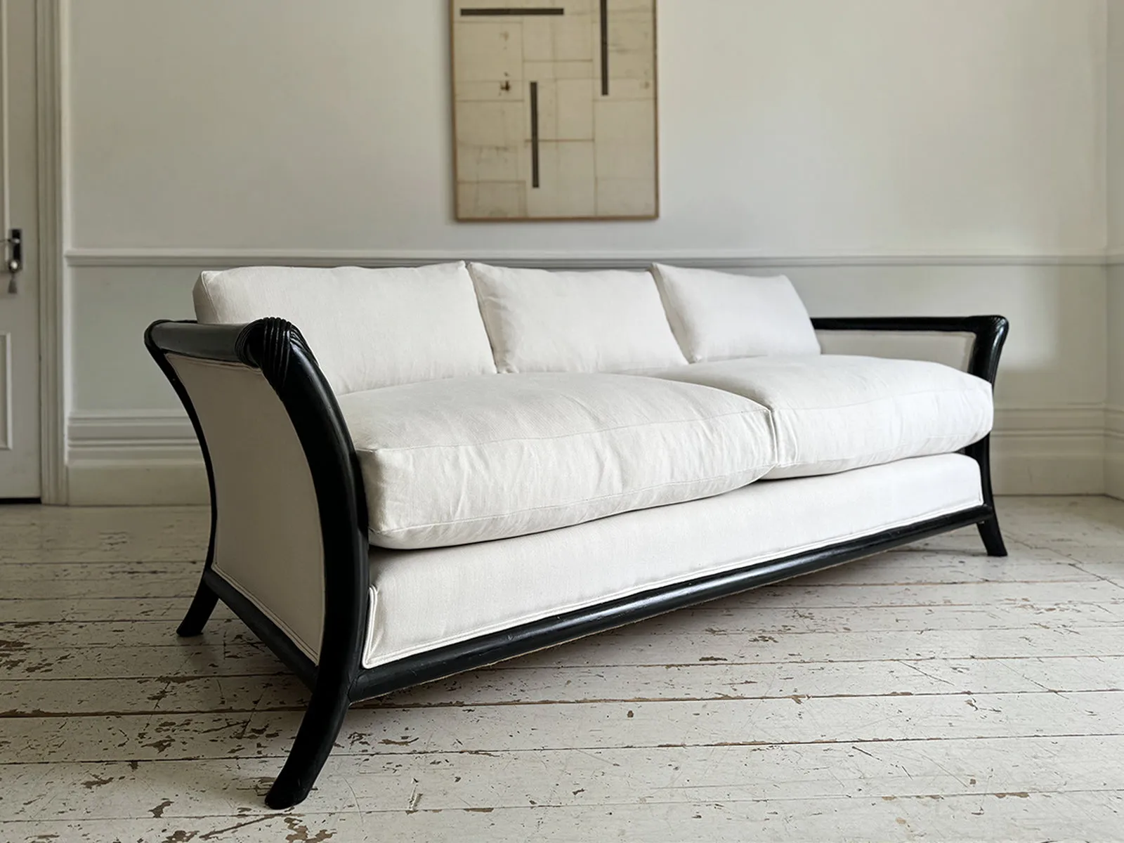 Matching Napoleon III Ebonised Sabre Legged Sofas - Three Seat