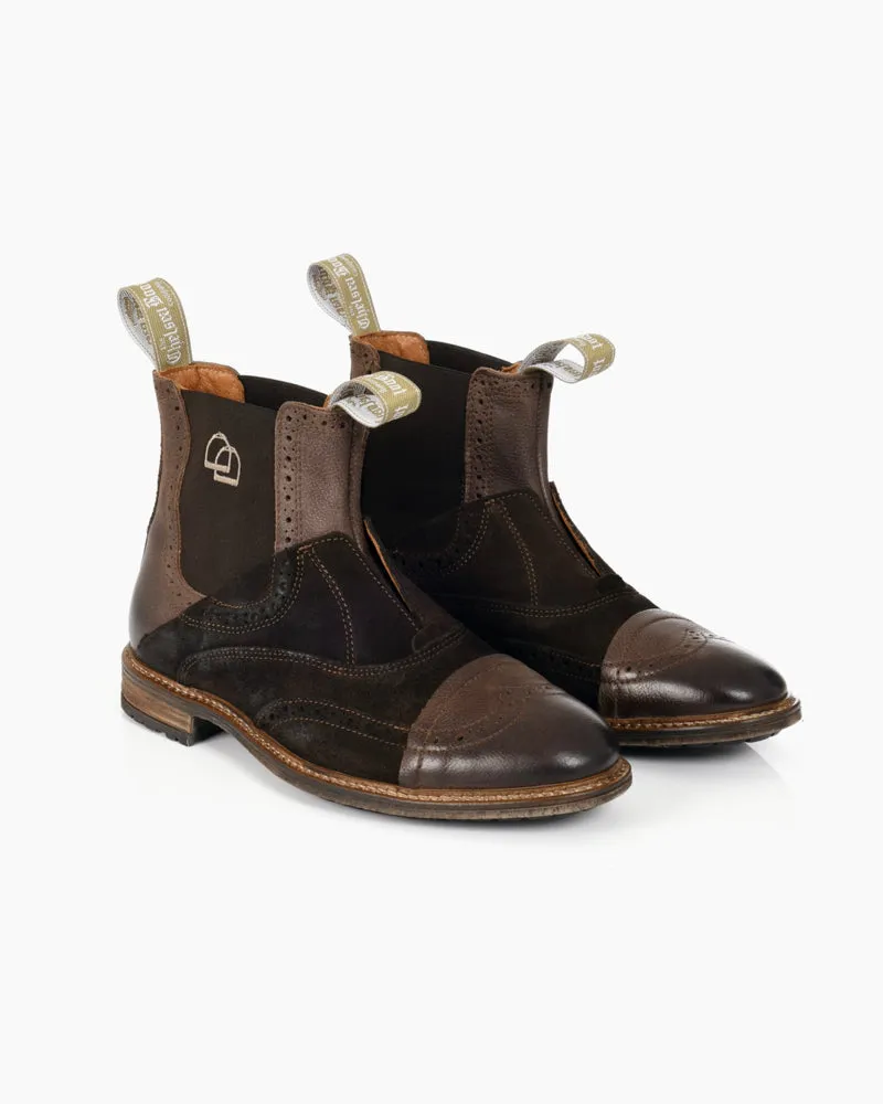 Men's No Lace Boot | Brown Leather and Suede Combo