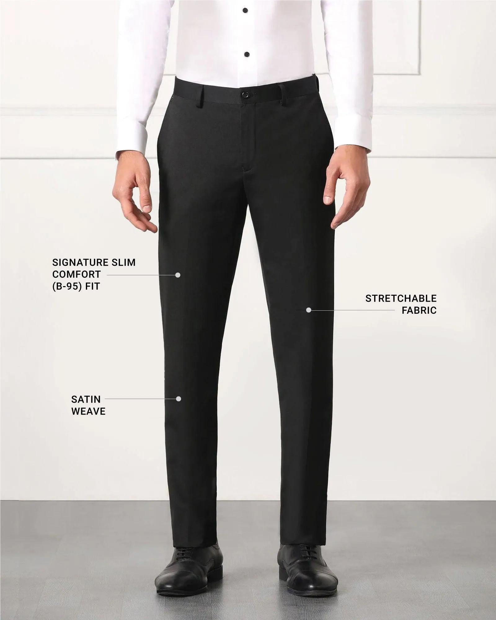 Must Haves Slim Comfort B-95 Formal Black Solid Trouser - Tisot