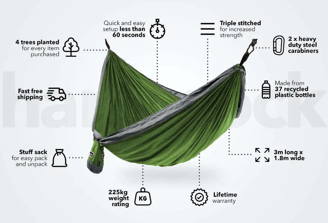 NAKIE FOREST GREEN - RECYCLED HAMMOCK WITH STRAPS